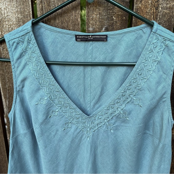 Peruvian Connection Provence Linen Cotton Blend Embroidered Tank Top Sz S - Picture 4 of 10
